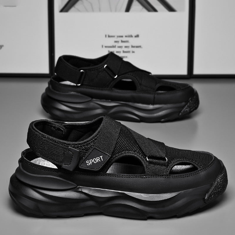 Sandales de sport homme à scratch, semelle épaisse, noir