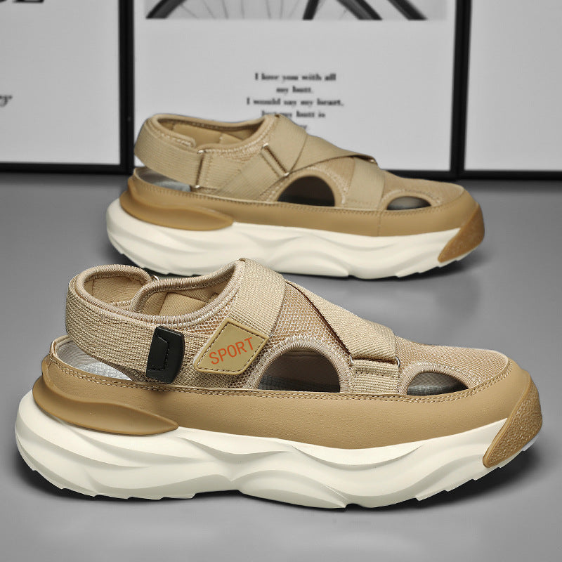 Sandales de sport homme à scratch, semelle épaisse, kaki