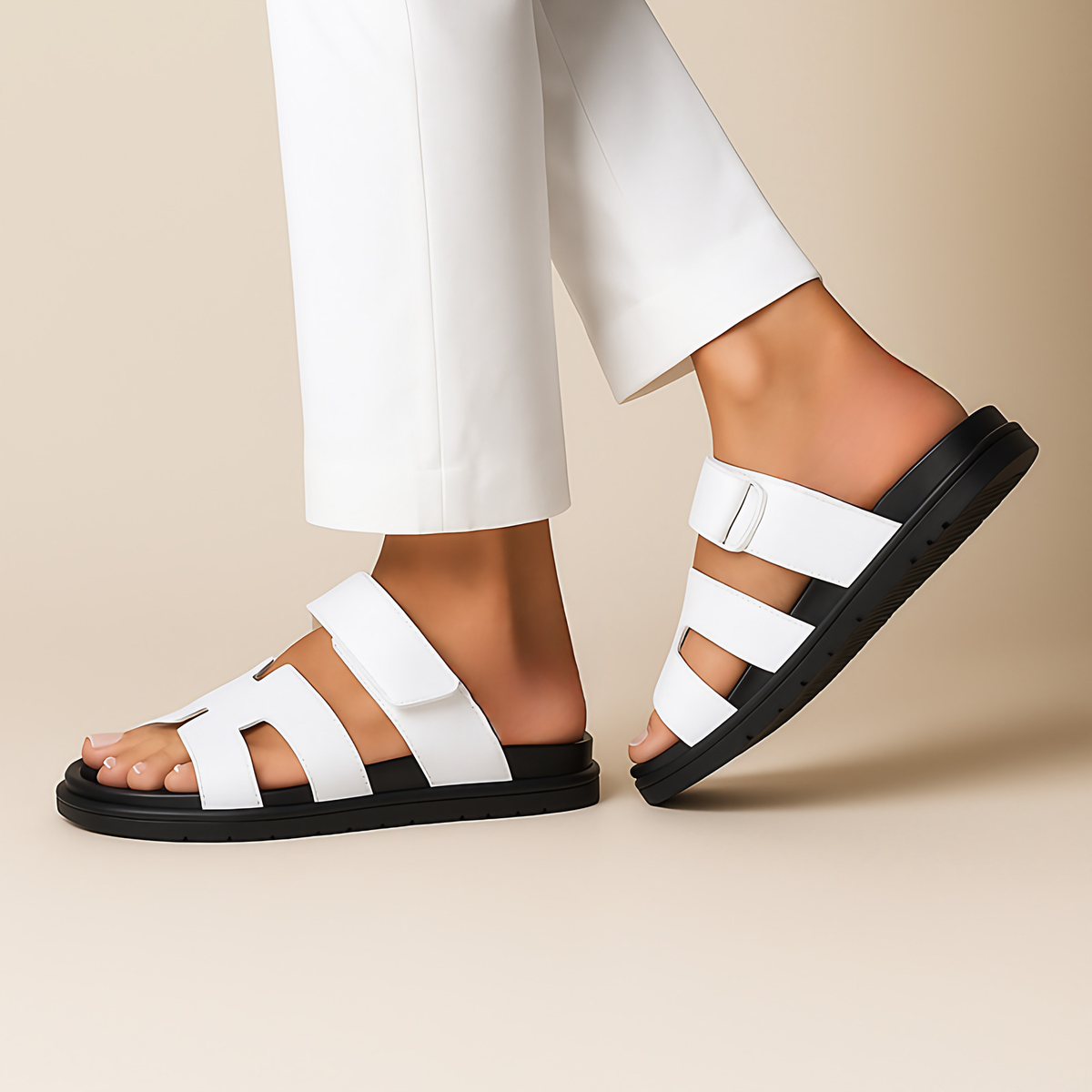 Sandales femme à brides ajustables, semelle amortissante, blanc