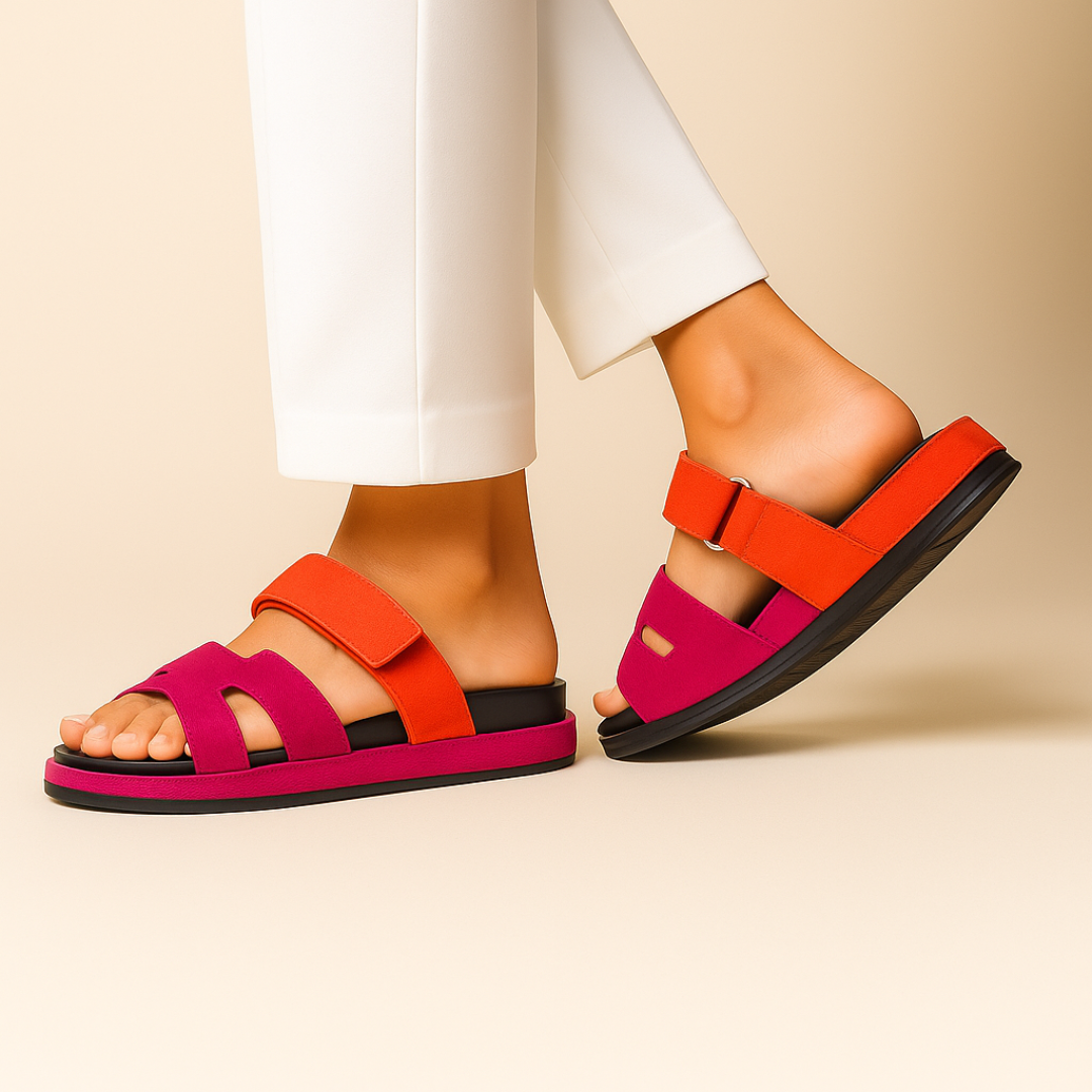Sandales femme à brides ajustables, semelle amortissante, rose