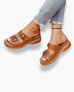 Sandales confortables femme à fermeture ajustable, quatre coloris, marron