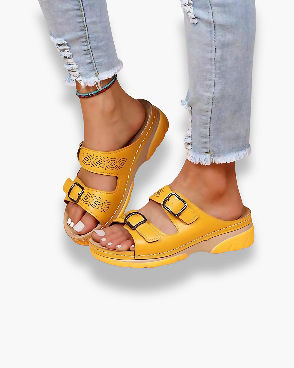 Sandales confortables femme à fermeture ajustable, quatre coloris, jaune