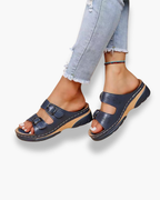 Sandales confortables femme à fermeture ajustable, quatre coloris, bleu foncé