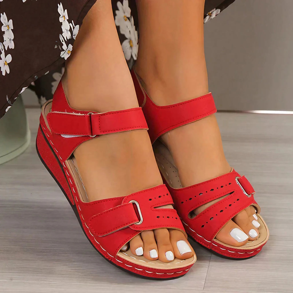 Sandales femme d'été à bride et boucle réglable, rouge