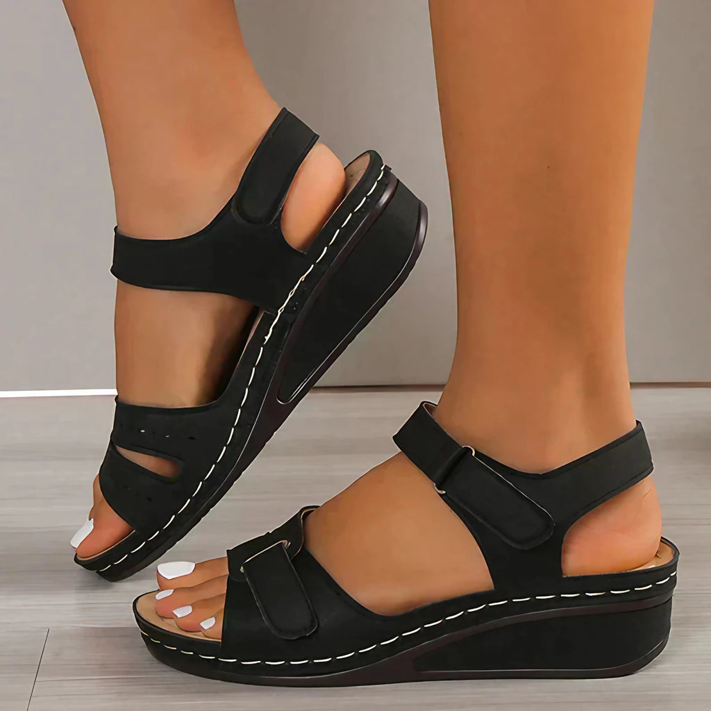 Sandales femme d'été à bride et boucle réglable, noir