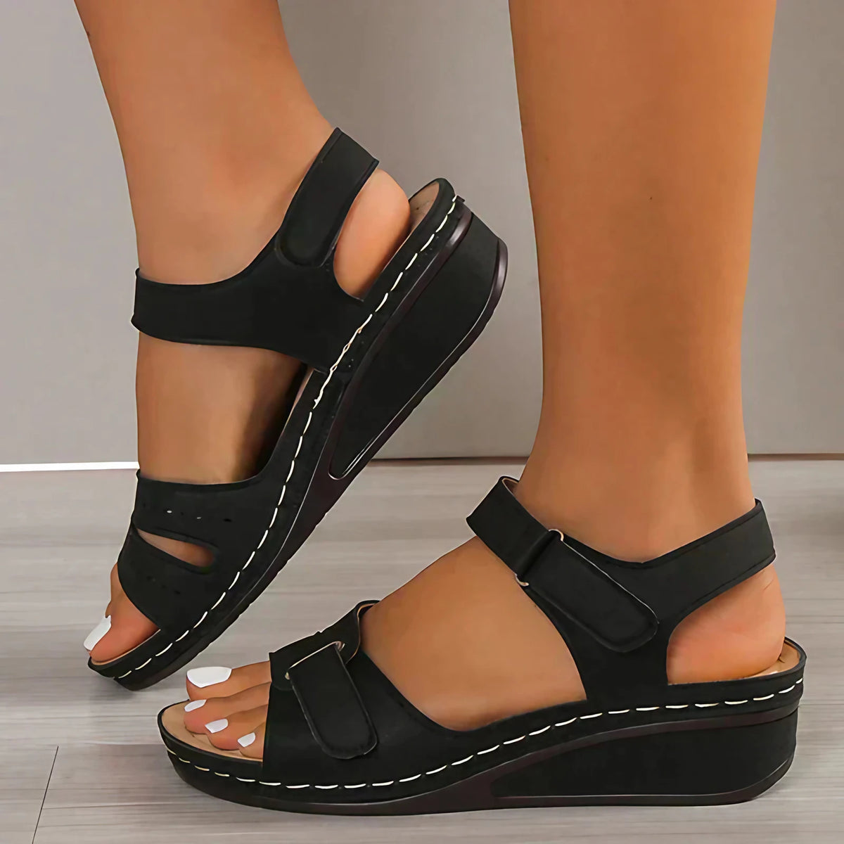 Sandales femme d'été à bride et boucle réglable, noir