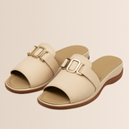 Sandales d'été femme ouvertes à petit talon compensé, beige
