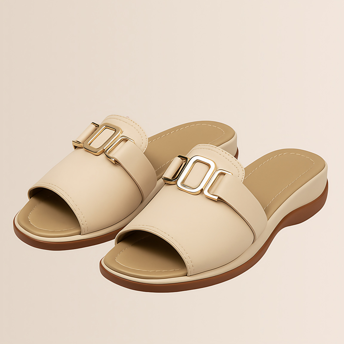 Sandales d'été femme ouvertes à petit talon compensé, beige