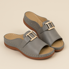 Sandales d'été femme ouvertes à petit talon compensé, gris