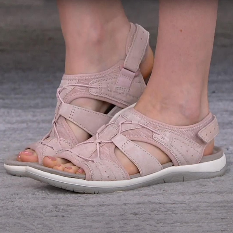 Sandales orthopédiques femme à brides réglables, semelle avec gel, rose clair