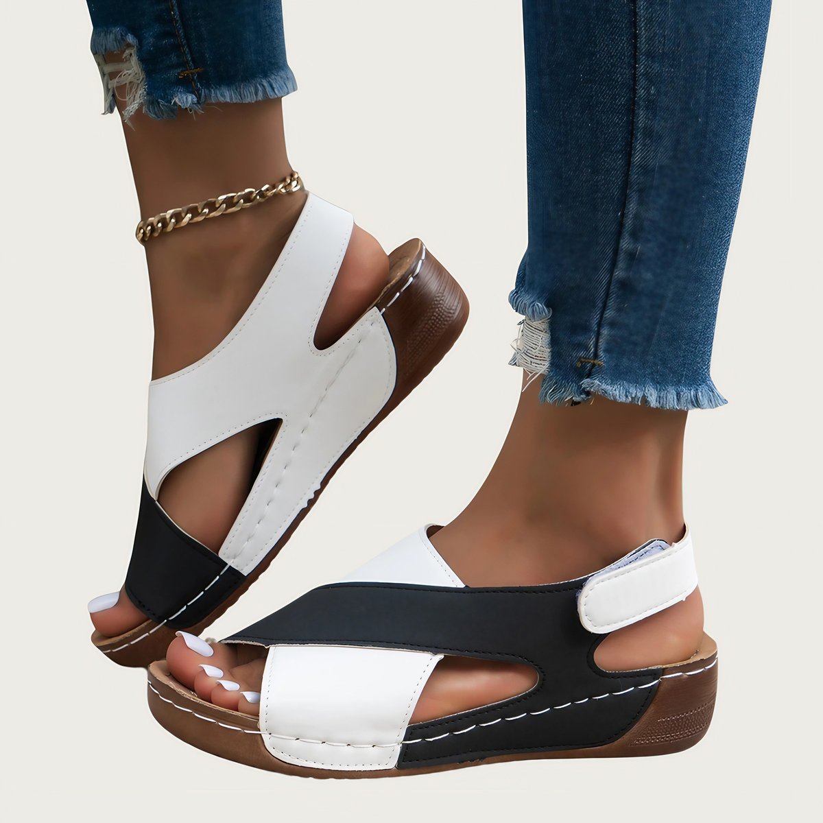 Sandales orthopédiques femme compensées, zip latéral, 36 au 43, noir