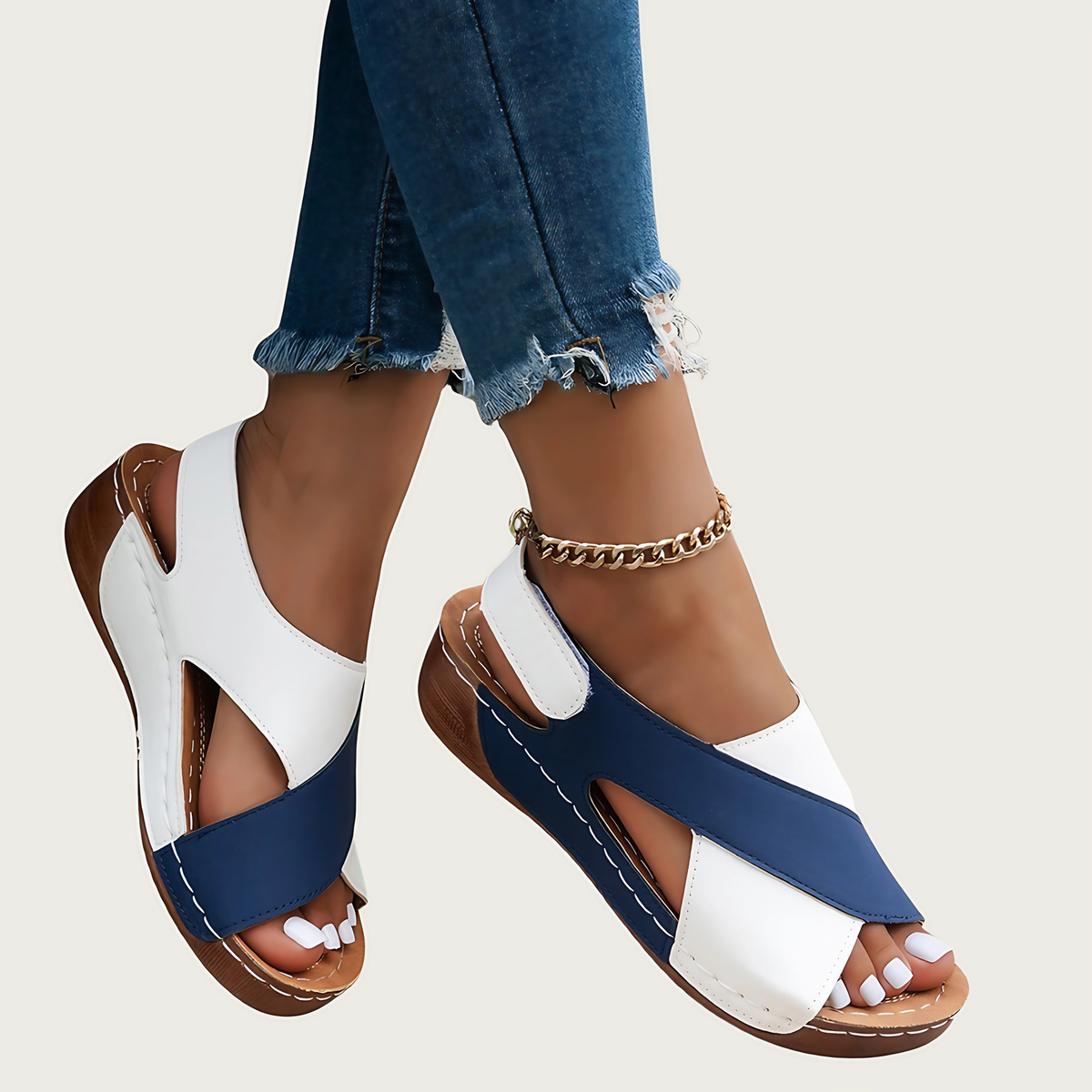 Sandales orthopédiques femme compensées, zip latéral, 36 au 43, bleu