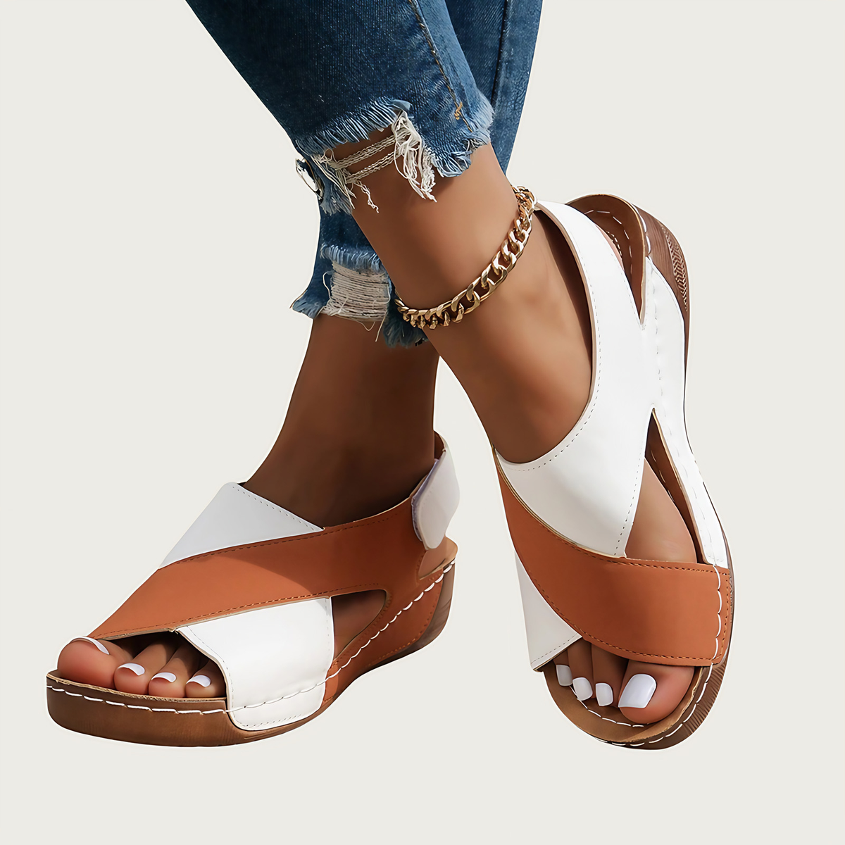 Sandales orthopédiques femme compensées, zip latéral, 36 au 43, marron