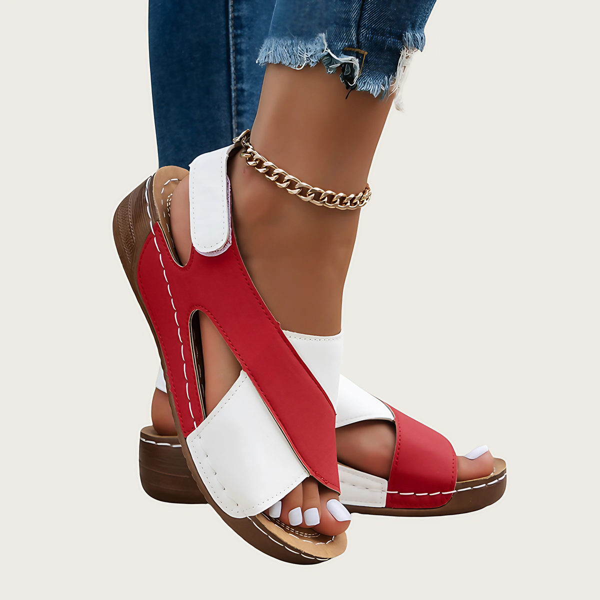 Sandales orthopédiques femme compensées, zip latéral, 36 au 43, rouge