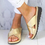 Sandales orthopédiques femme, semelle épaisse à mémoire de forme, doré