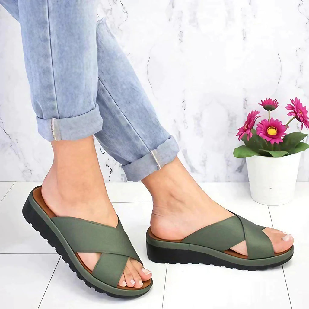 Sandales orthopédiques femme, semelle épaisse à mémoire de forme, vert