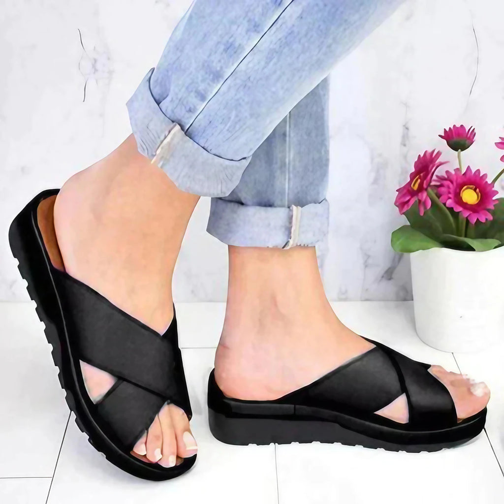 Sandales orthopédiques femme, semelle épaisse à mémoire de forme, noir