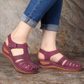 Sandales rétro femme à brides et boucle, cinq coloris, rouge pourpre