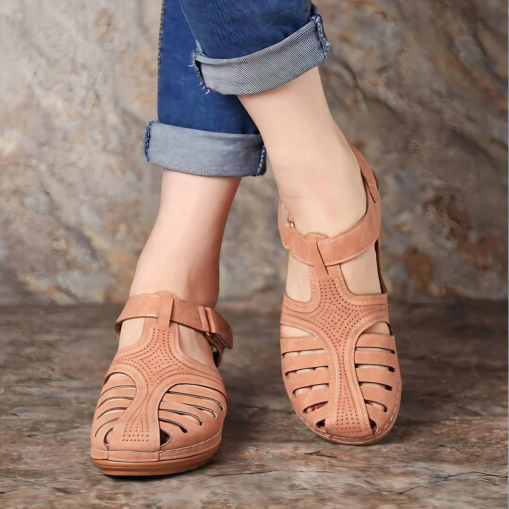 Sandales rétro femme à brides et boucle, cinq coloris, marron