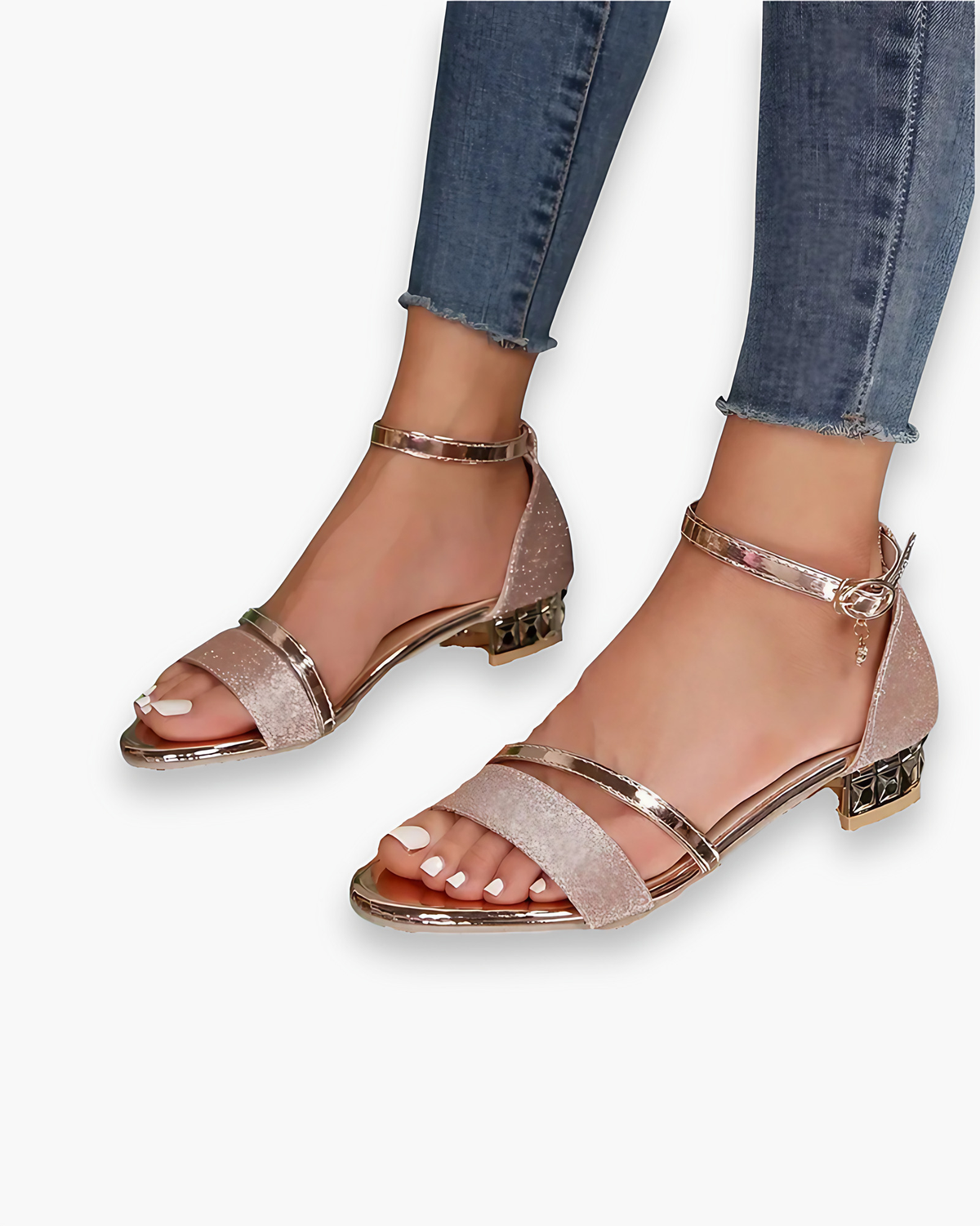 Sandales à talon femme, lanières réglables, quatre coloris, or rose