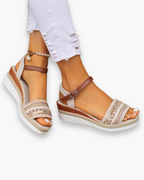 Sandales femme beige à bride cheville réglable, pour l'été