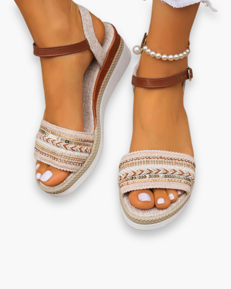 Sandales femme beige à bride cheville réglable, pour l'été