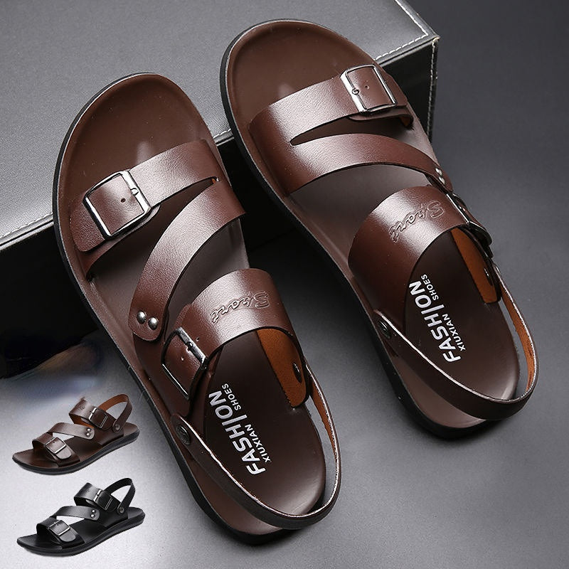 Sandales homme à boucle, légères, noir ou marron, marron
