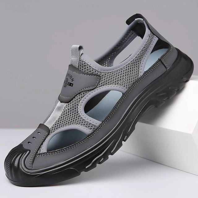 Sandales homme d'été à bout protégé, semelle adhérente, gris