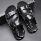 Sandales homme à boucle réglable, marron ou noir, noir