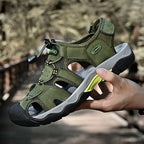 Sandales homme en tige textile aérée, lacet élastique, six coloris, vert armée