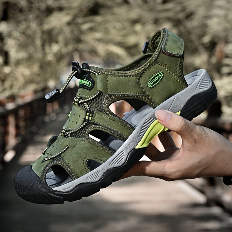 Sandales homme en tige textile aérée, lacet élastique, six coloris, vert armée