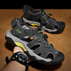 Sandales homme en tige textile aérée, lacet élastique, six coloris, gris