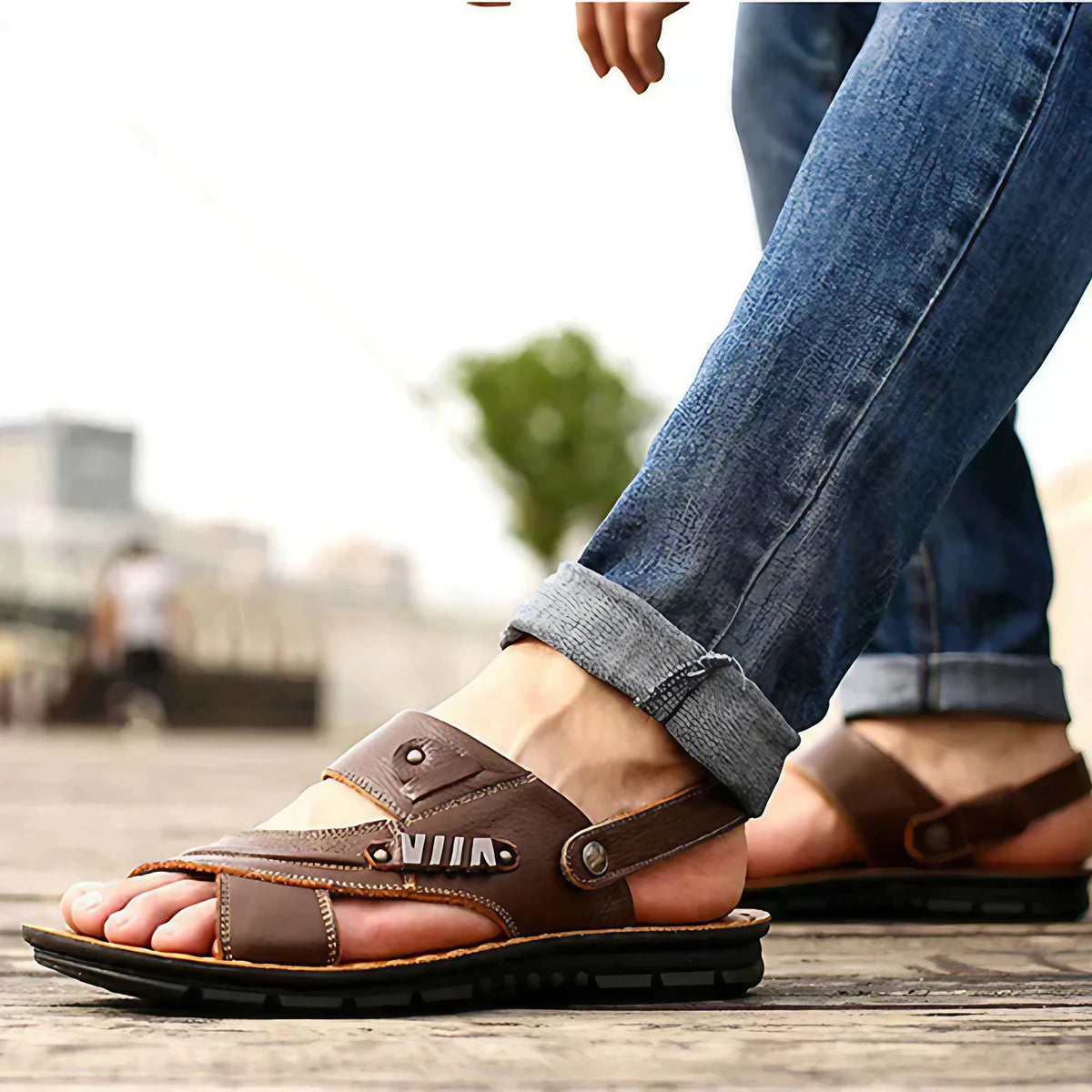 Sandales orthopédiques homme à brides réglables, trois coloris, marron