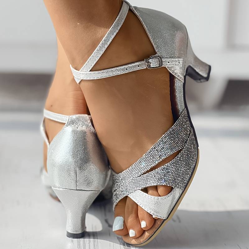 Sandales à talon pailletées femme, brides réglables, soirée