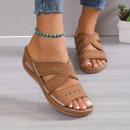 Sandales orthopédiques femme compensées, bout rond, du 35 au 43, marron clair