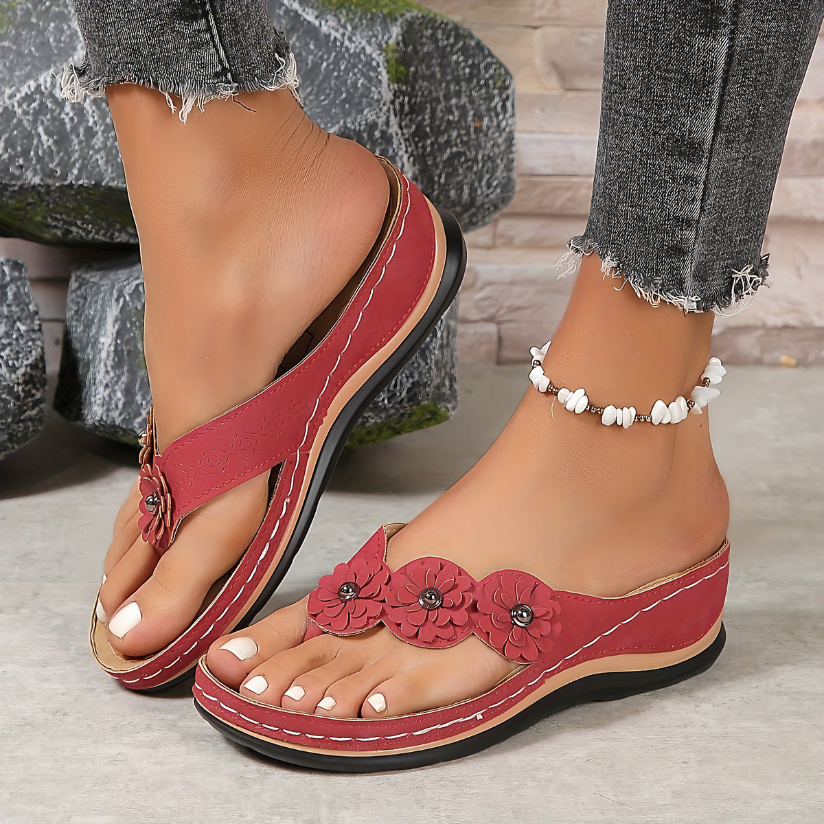 Sandales orthopédiques femme à sangles réglables, du 35 au 43, rouge