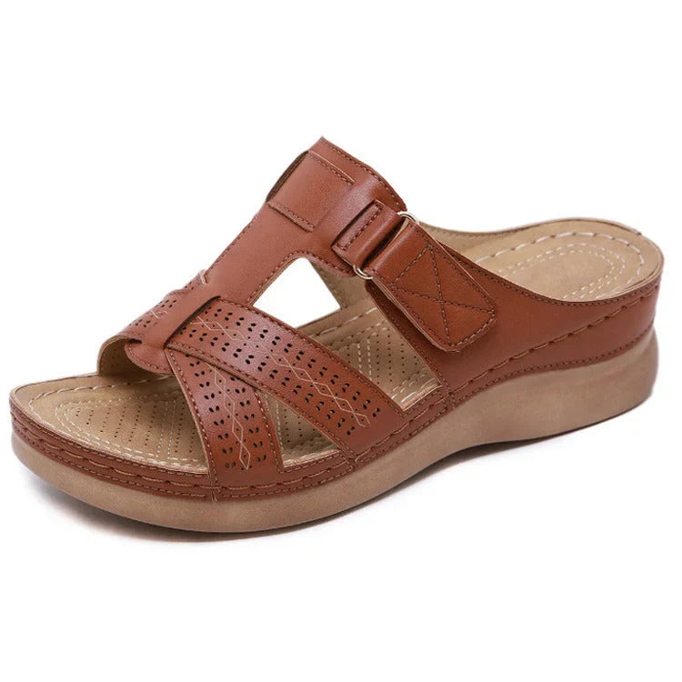 Sandales orthopédiques femme à triple soutien de voûte plantaire, marron