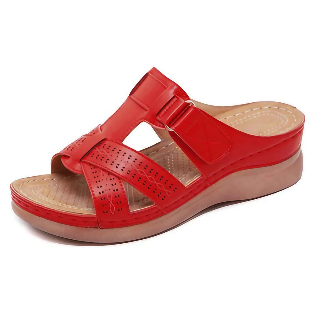 Sandales orthopédiques femme à triple soutien de voûte plantaire, rouge