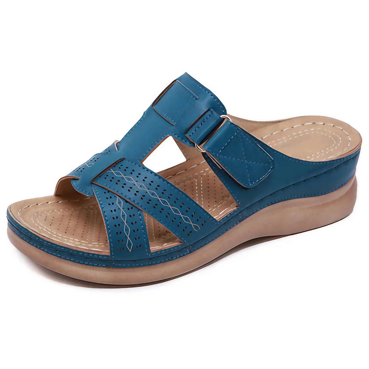 Sandales orthopédiques femme à triple soutien de voûte plantaire, bleu