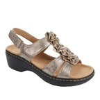 Sandales orthopédiques femme plates, motif fleuri bohème, gris