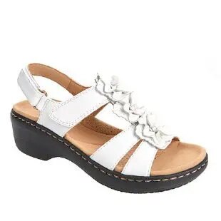 Sandales orthopédiques femme plates, motif fleuri bohème, blanc