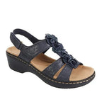 Sandales orthopédiques femme plates, motif fleuri bohème, bleu marine