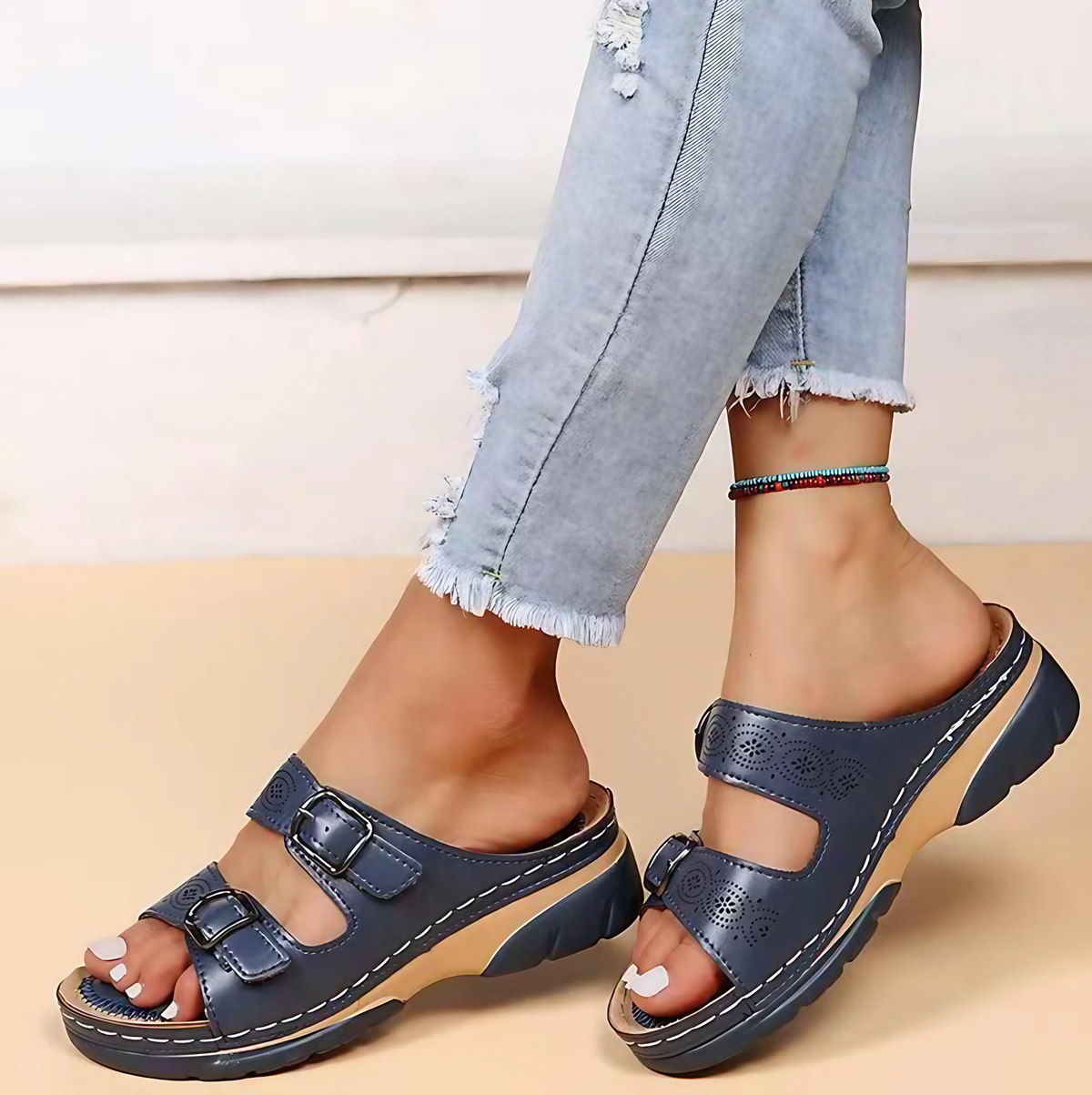 Sandales orthopédiques femme amortissantes et antidérapantes, bleu foncé, modèle 2025