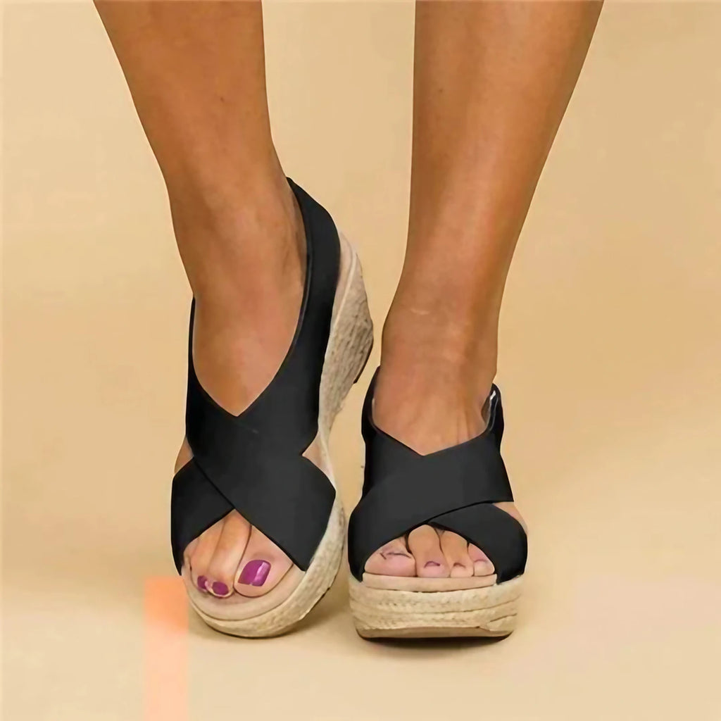 Sandales orthopédiques femme, semelle épaisse et base large, noir