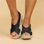 Sandales orthopédiques femme, semelle épaisse et base large, noir