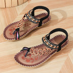 Sandales orthopédiques femme à brides réglables et perles, noir