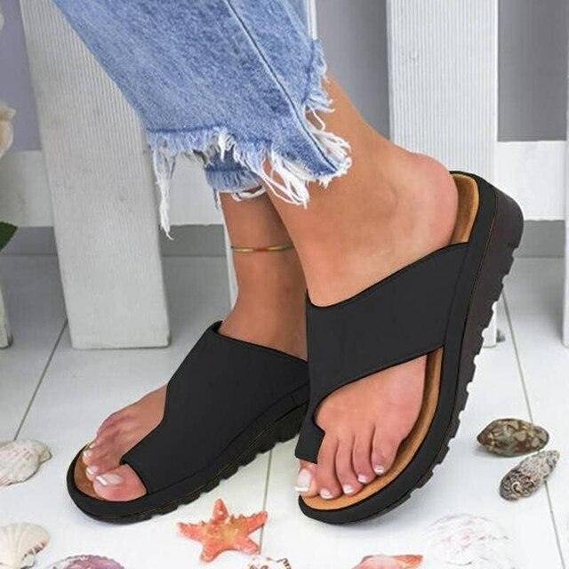 Sandales orthopédiques femme chaussant large, brides réglables, noir