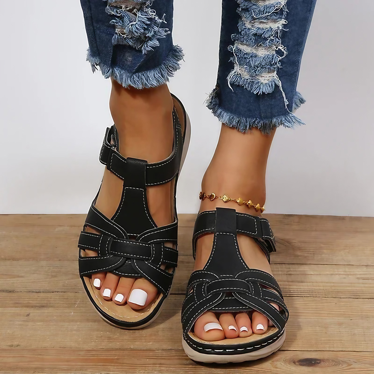 Sandales orthopédiques femme, semelle ergonomique amortie, noir