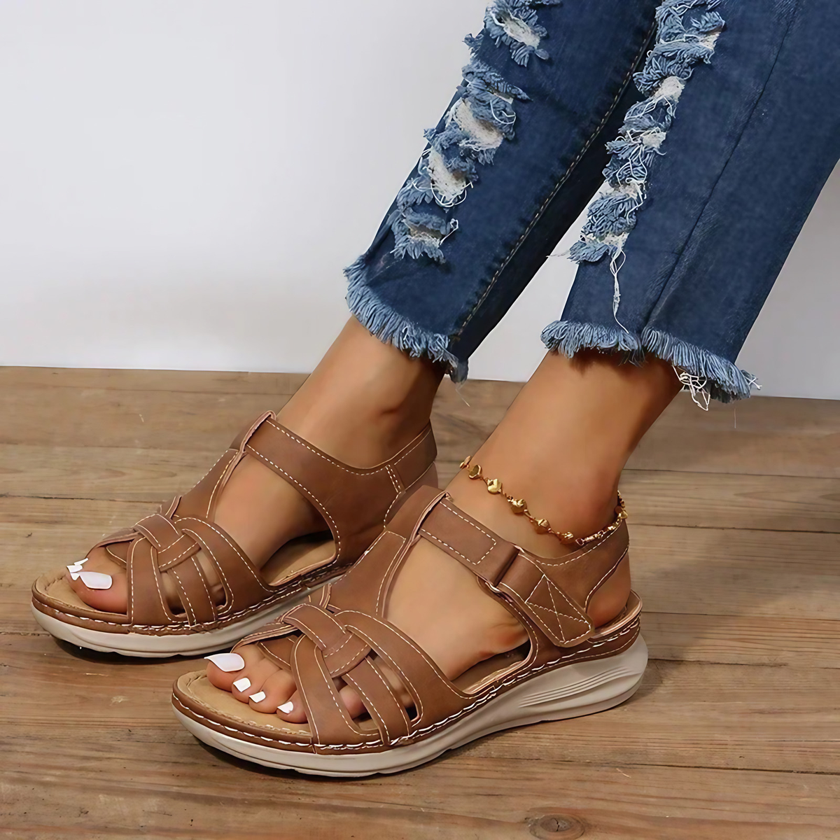 Sandales orthopédiques femme, semelle ergonomique amortie, marron