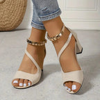 Sandales orthopédiques femme à brides réglables et petit talon, beige